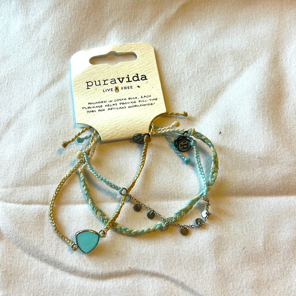 Pura Vida 3 Bracelet Monthly Pack silver cream blue Charm NWT